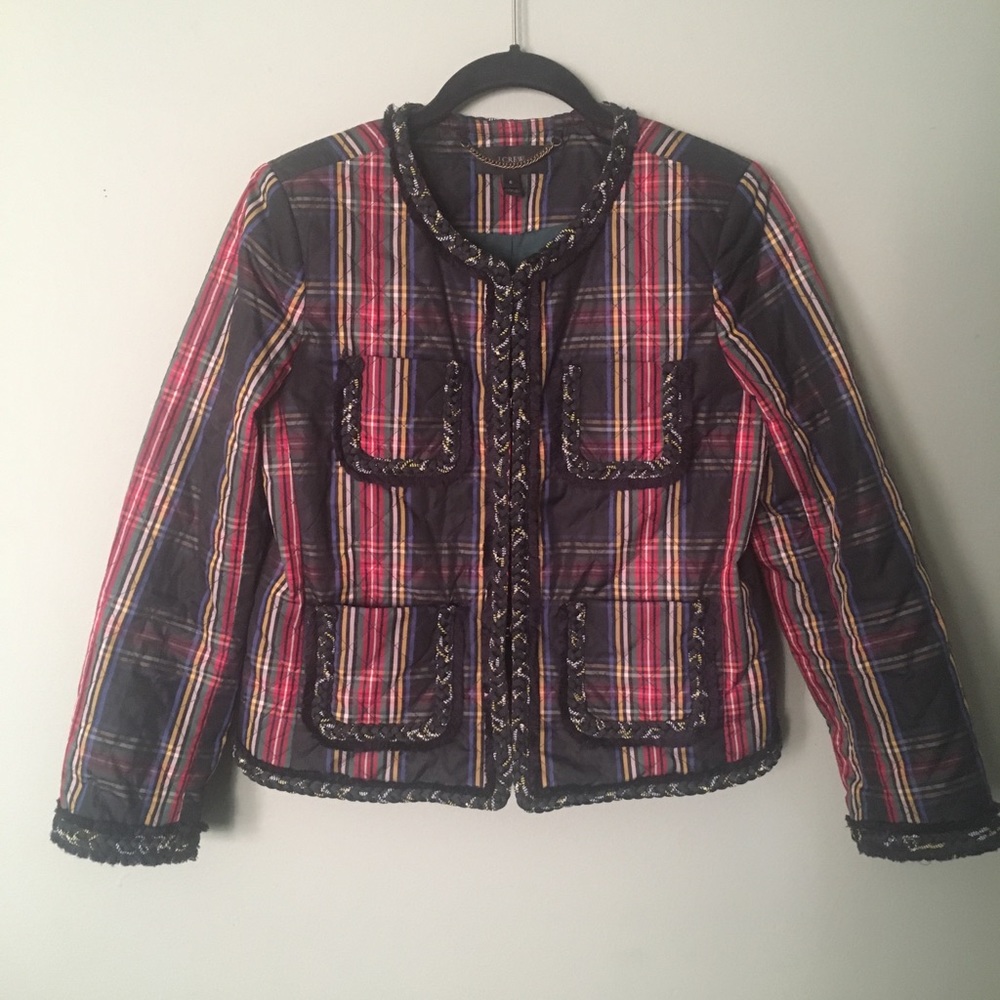 J. Crew Plaid Quilted Blazer in Navy, Red, Yellow